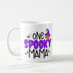Spooky Mama Quote Halloween Pumpkin and Spider Coffee Mug