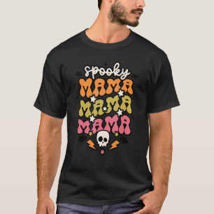 Spooky Mama Retro Groovy Skull Skeleton Lightning T-Shirt