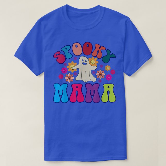 Spooky Mama Spooky Season Floral Ghost Halloween  T-Shirt (Design Front)