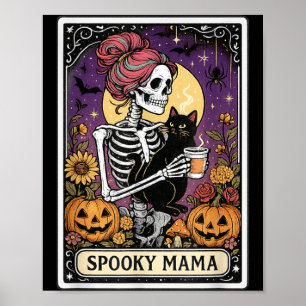 Spooky Mama Tarot Card For Halloween Skull Coffee Poster