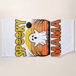 Spooky Mama Vintage Ghost Halloween Shirt Design_1 Beach Towel