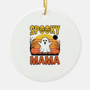 Spooky Mama Vintage Ghost Halloween Shirt Design_1 Ceramic Ornament