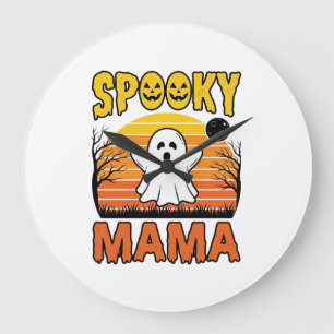 Spooky Mama Vintage Ghost Halloween Shirt Design_1 Large Clock