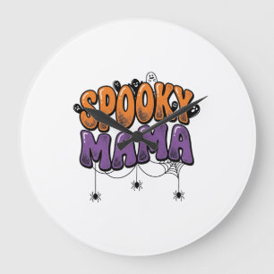 Spooky Mama Vintage Halloween Mum Shirt Design_1 Large Clock