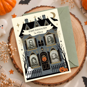 Spooky Mansion Multi Photo Personalised Halloween  Holiday Card