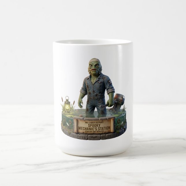 Spooky Mechanic Swamp Creature Funny Halloween Mug (Center)