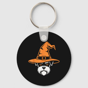 Spooky Miniature Schnauzer Witch Hat Halloween Dog Key Ring