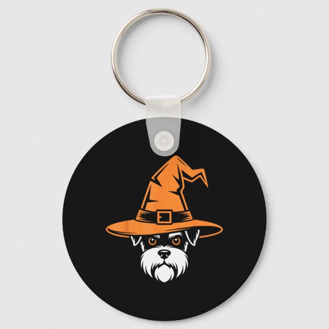 Spooky Miniature Schnauzer Witch Hat Halloween Dog Key Ring (Front)