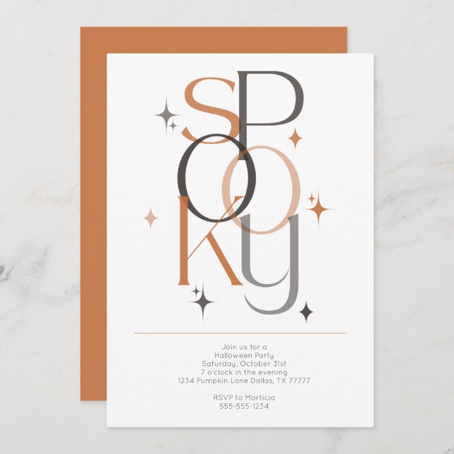 Spooky Minimal Retro Modern Aesthetic Halloween Invitation (Front/Back)