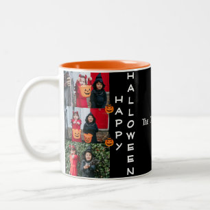 Spooky Modern Halloween Family Three Photo Collage Two-Tone Coffee Mug