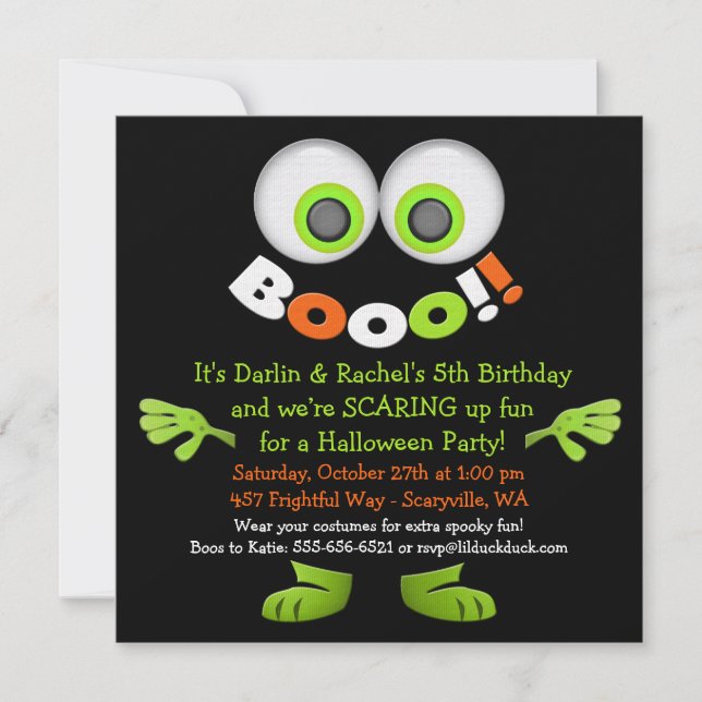 Spooky Monster Twin Birthday Invitations (Front)