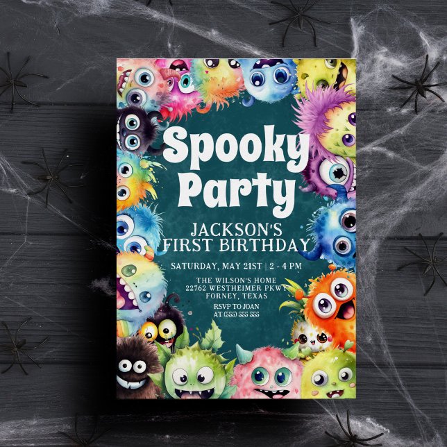Spooky Monsters Kids Halloween Birthday Party Invitation (Creator Uploaded)