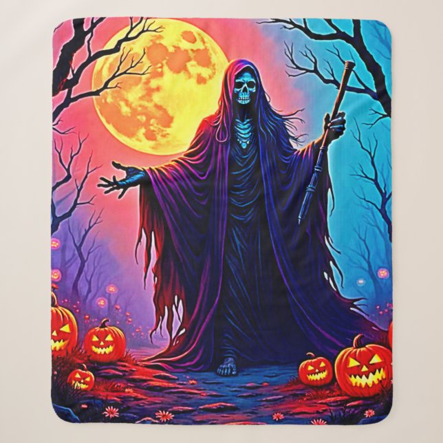 Spooky Moon Death's Call Design Sherpa Blanket (Front)