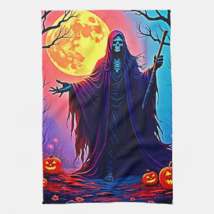 Spooky Moon Death's Call Design Tea Towel