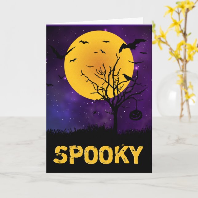 Spooky Moon Halloween Card (Yellow Flower)