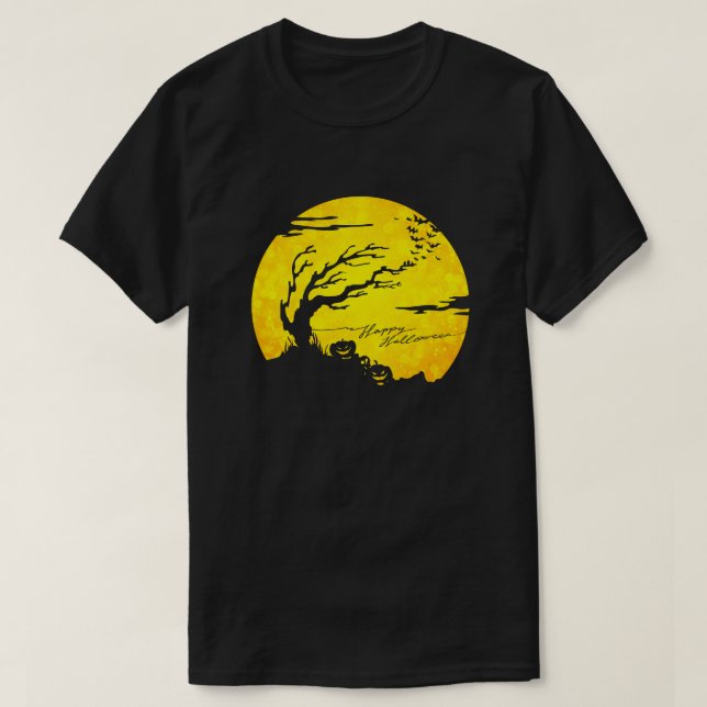 Spooky Moon Scene Halloween Glitter T-Shirt (Design Front)