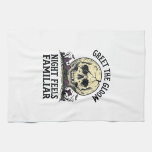 Spooky Moon Skull Halloween Graphic Shirt_1 Tea Towel