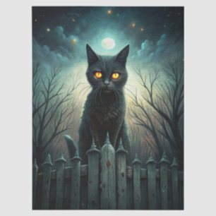 Spooky Moonlit Black Cat Halloween Decoupage Tissue Paper