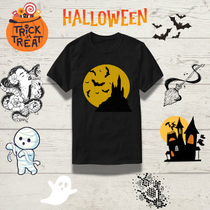 Spooky Moonlit Castle Bats Family Halloween T-Shirt