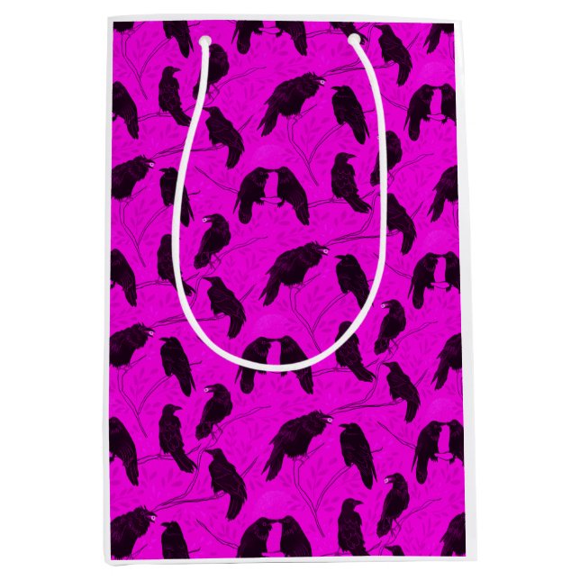 Spooky Moonlit Crows Share Eyeball Snack Goth Pink Medium Gift Bag (Front)