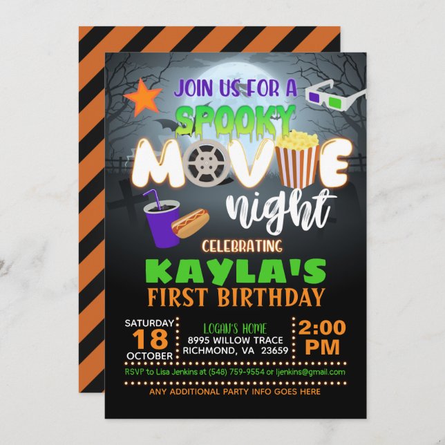 Spooky Movie Night Birthday Invitation (Front/Back)