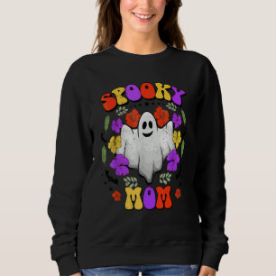 Spooky Mum Groovy Floral Ghost Halloween Retro Sweatshirt
