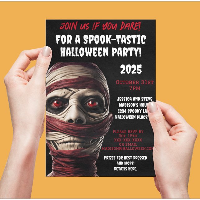 Spooky Mummy Halloween Party Scary Undead Zombie Invitation (Scary Halloween Costume  Party Invitation with a ghoulish mummy.)