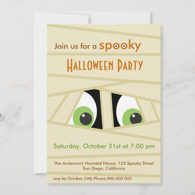 Spooky Mummy Head Halloween Party Invitation (Front)