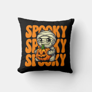Spooky Mummy Hugging Pumpkin Halloween Cushion