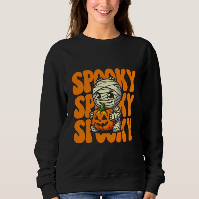 Spooky  Mummy Hugging Pumpkin Halloween Sweatshirt (Front)
