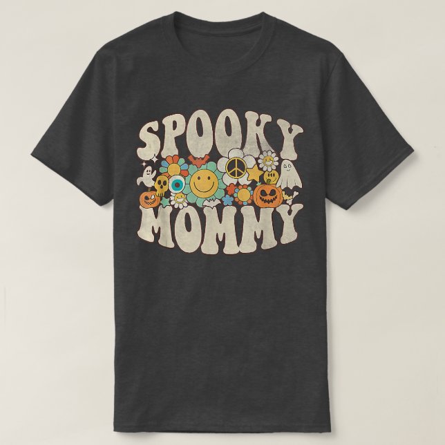 Spooky Mummy Matching Retro Halloween Ghost Boo  T-Shirt (Design Front)