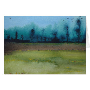 Spooky mystic woodland landscape blank art card