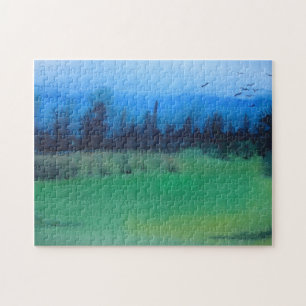 Spooky mystic woodland landscape painting jigsaw jigsaw puzzle