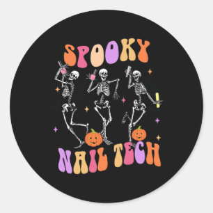 Spooky Nail Tech Fun Skeleton Nail Tech Halloween  Classic Round Sticker