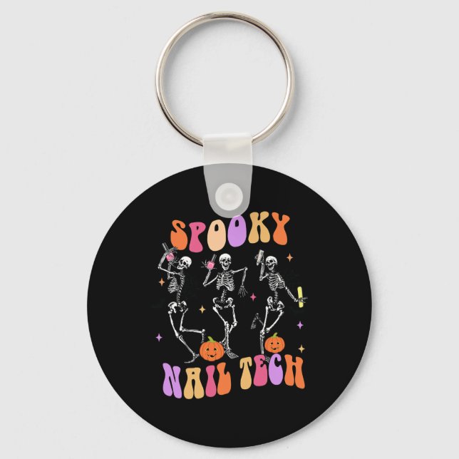 Spooky Nail Tech Fun Skeleton Nail Tech Halloween  Key Ring (Front)