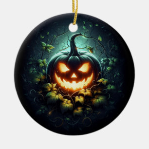 Spooky nature glowing Halloween pumpkin Ceramic Ornament