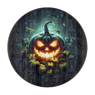 Spooky nature glowing Halloween pumpkin Cutting Board