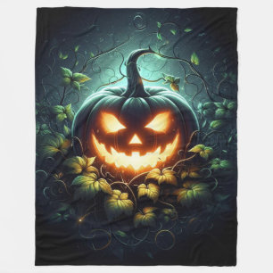Spooky nature glowing Halloween pumpkin Fleece Blanket