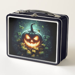 Spooky nature glowing Halloween pumpkin Metal Lunch Box