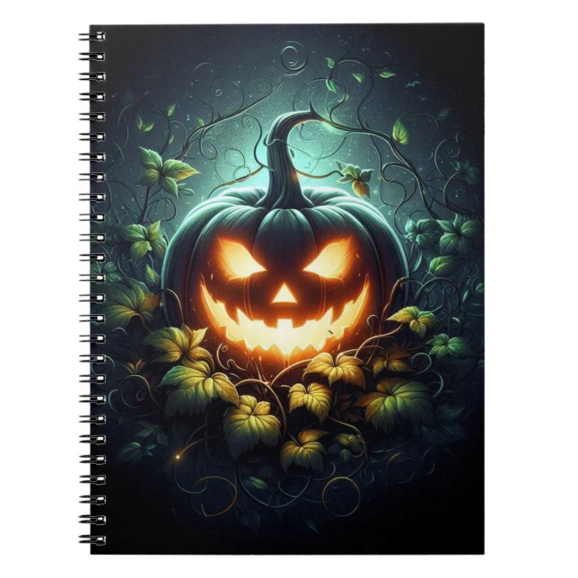 Spooky nature glowing Halloween pumpkin Notebook (Front)