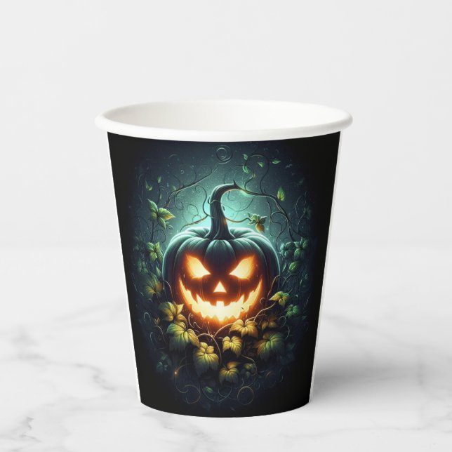 Spooky nature glowing Halloween pumpkin Paper Cups (Front)