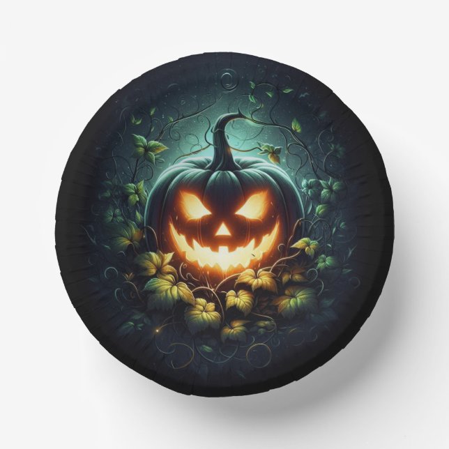 Spooky nature glowing Halloween pumpkin Paper Plate (Front)