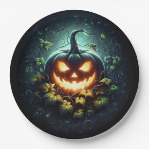 Spooky nature glowing Halloween pumpkin Paper Plate