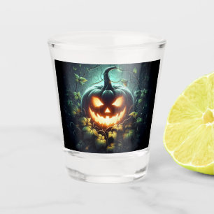 Spooky nature glowing Halloween pumpkin Shot Glass