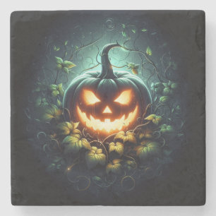 Spooky nature glowing Halloween pumpkin Stone Coaster