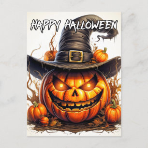 Spooky Nefarious Happy Halloween Pumpkin Postcard