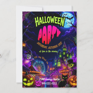 Spooky Neon Halloween Party Invitation