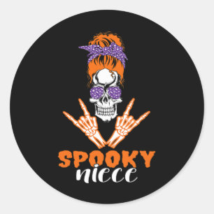 Spooky Niece Design For Halloween Funny Skull Classic Round Sticker