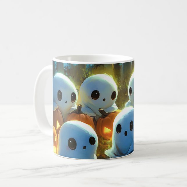 Spooky Night Cemetery Cute Halloween Ghost Coffee Mug (Front Left)
