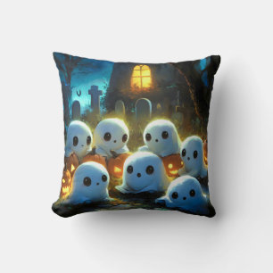 Spooky Night Cemetery Cute Halloween Ghost Cushion